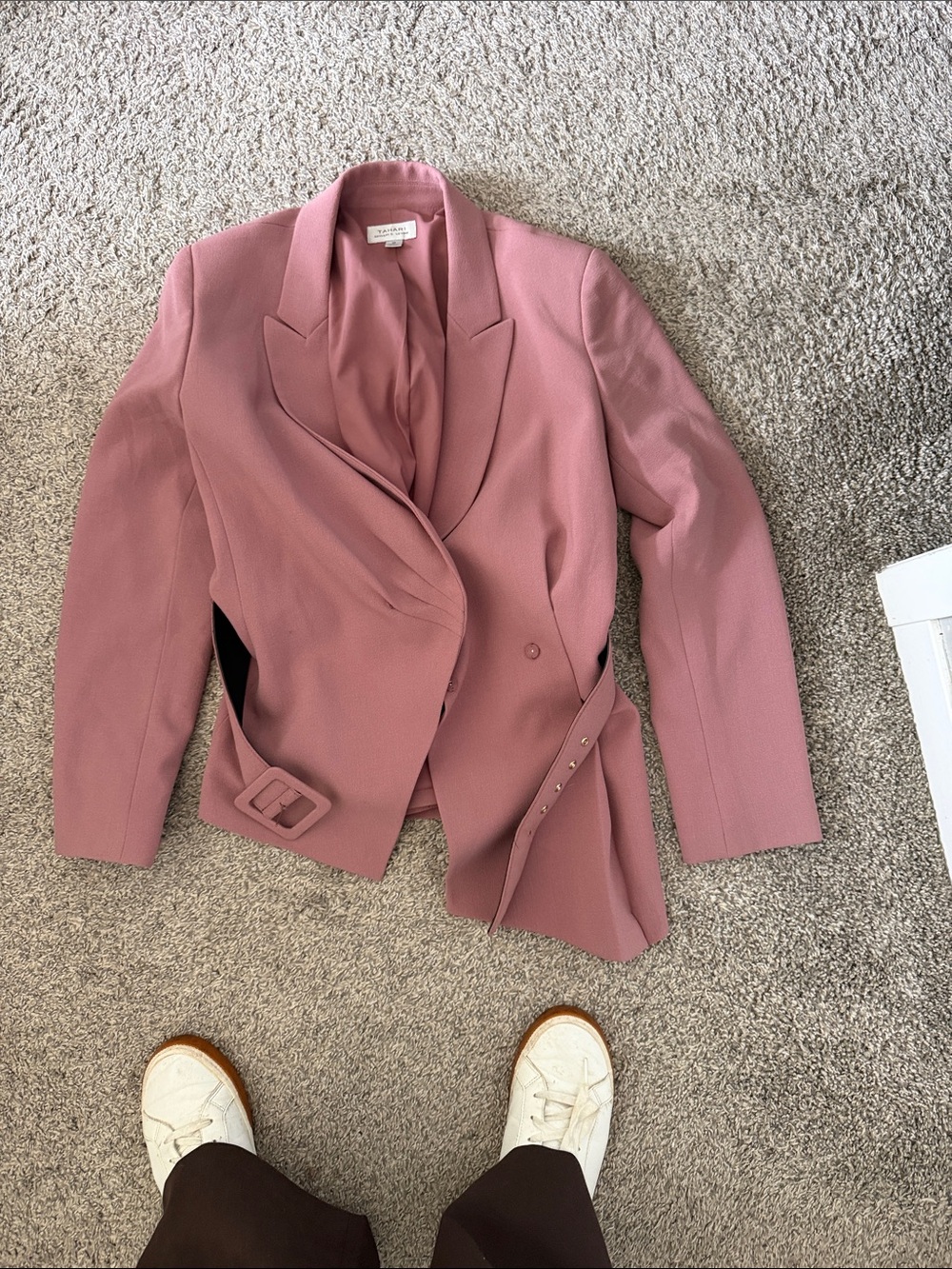 Tailored Mauve-Pink Belted Blazer Jacket